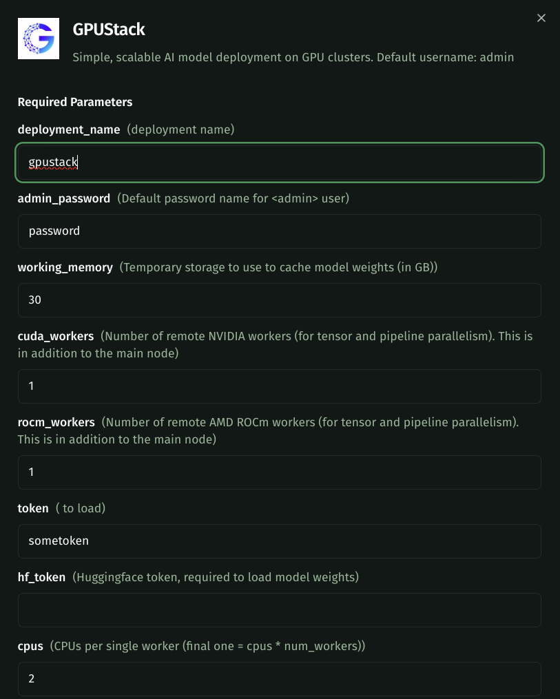 GPUStack template config options