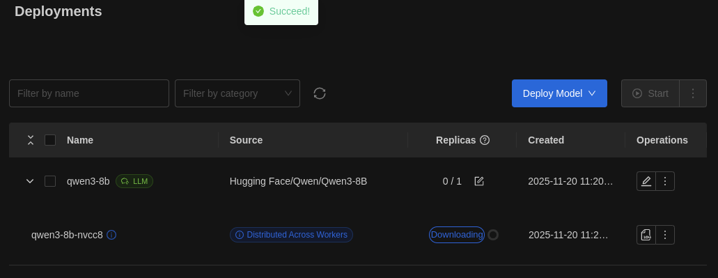 GPUStack deployment status